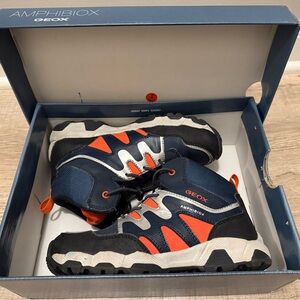 Geox Kids Boys Navy Orange Hiking Boots High Top Sneakers size 2 toggle tie